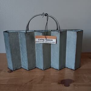 Magnolia Home Metal Corrugated 3-Slot Caddy Aged Look, Sit or Hang 12.5”Lx9”H